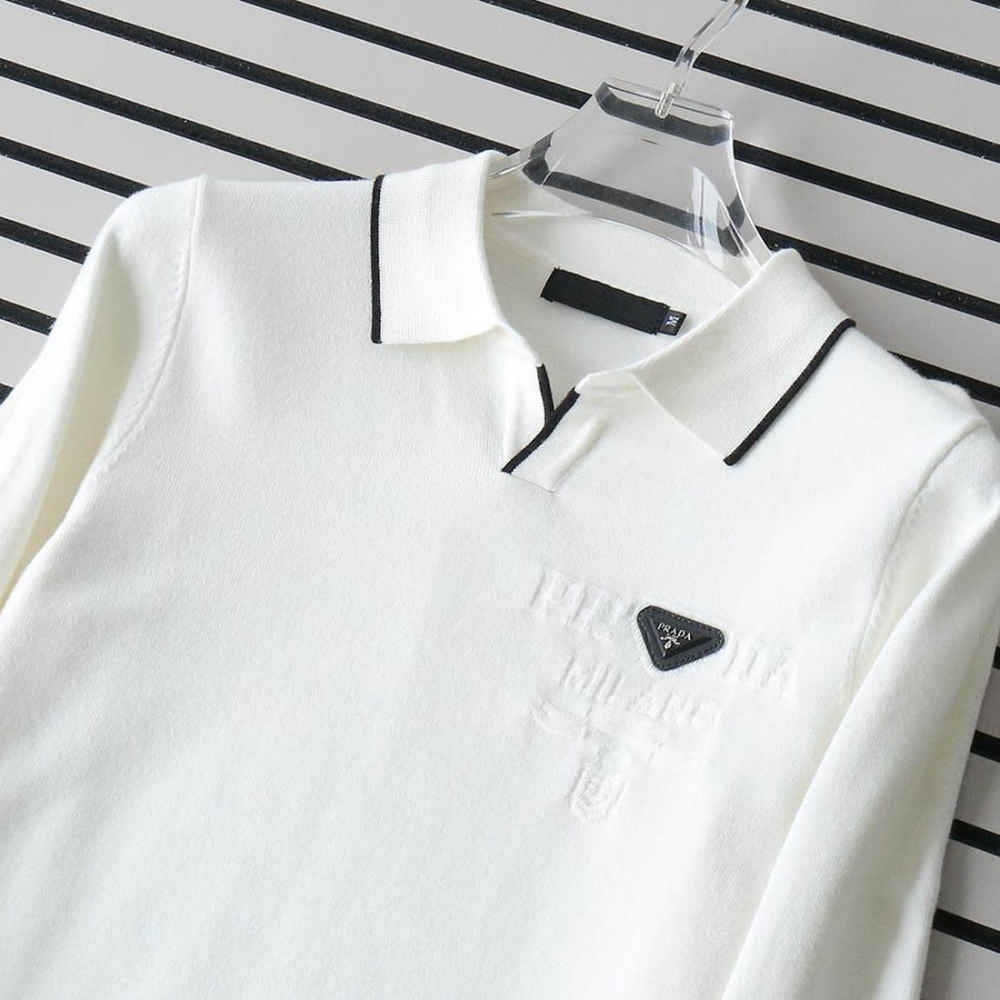 Prada White Knitted Long-Sleeve Pullover-thumb-1