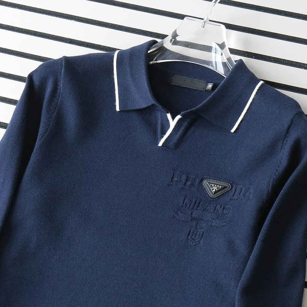 Prada Blue Knitted Long-Sleeve Pullover-thumb-1