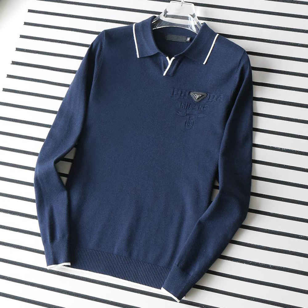 Prada Blue Knitted Long-Sleeve Pullover-thumb-0