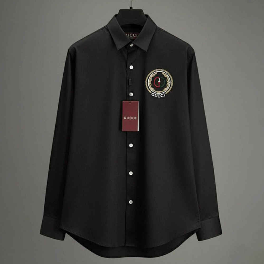 Gucci GG Embroidery Black Cotton Shirt-1