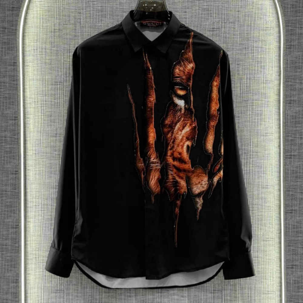 Gucci Tiger Claw & Eye Graphic Black Cotton Shirt-thumb-0