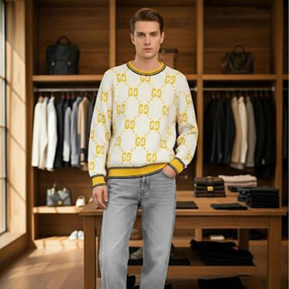 Gucci GG Shadow Logo Wool White Jacquard Pullover-thumb-1