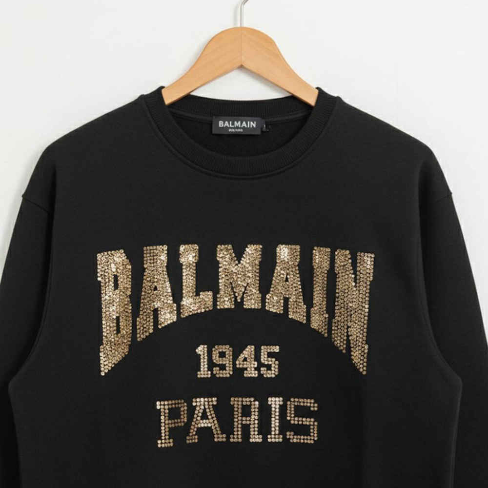 Balmain Paris Golden Logo Black Sweatshirt-1