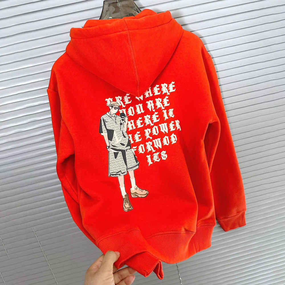 Hugo Orange Embroidered Women Hoodie-thumb-2