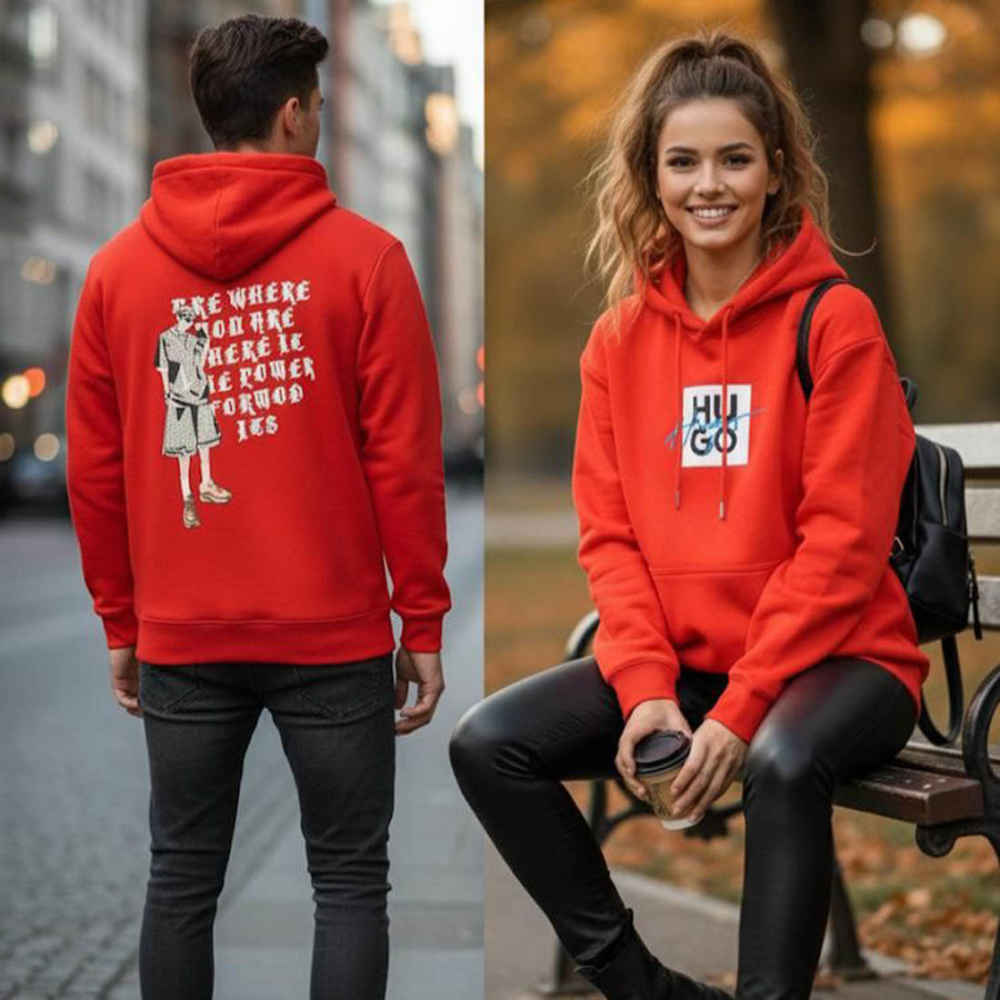 Hugo Orange Embroidered Women Hoodie-thumb-5