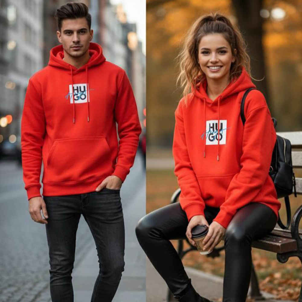 Hugo Orange Embroidered Women Hoodie-thumb-4