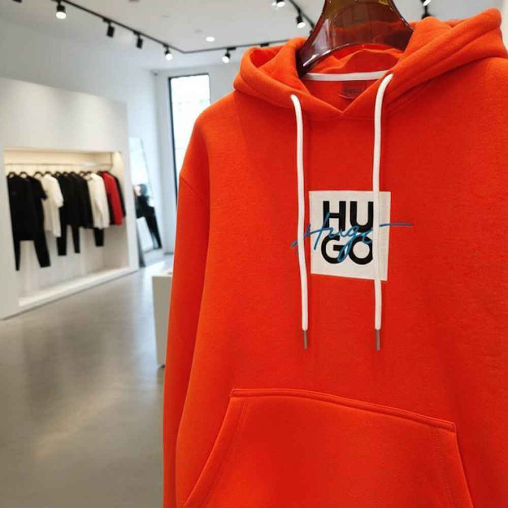Hugo Orange Embroidered Women Hoodie-thumb-3