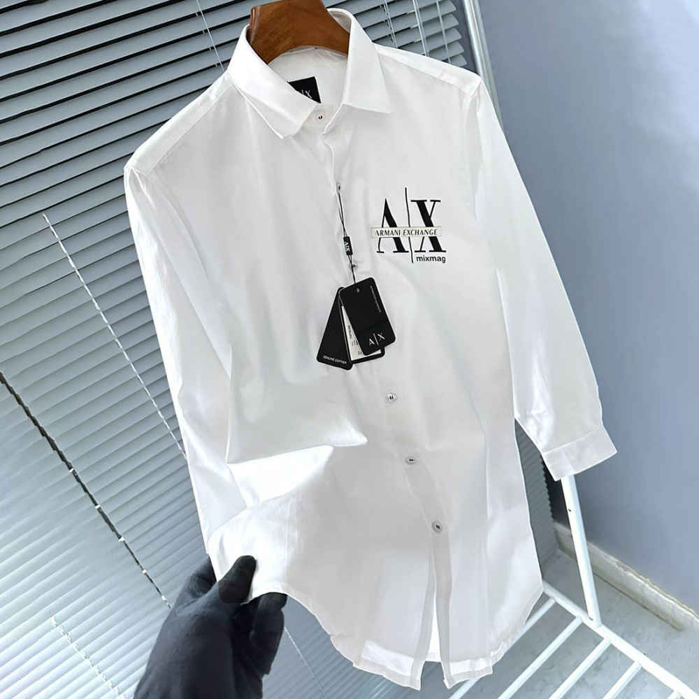 Armani Exchange Men's Mixmag Regular Fit White Cotton Shirt-thumb-1