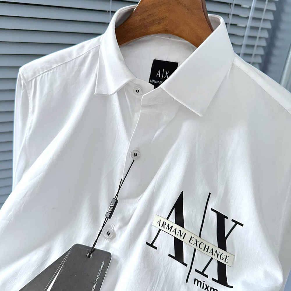 Armani Exchange Men's Mixmag Regular Fit White Cotton Shirt-thumb-3