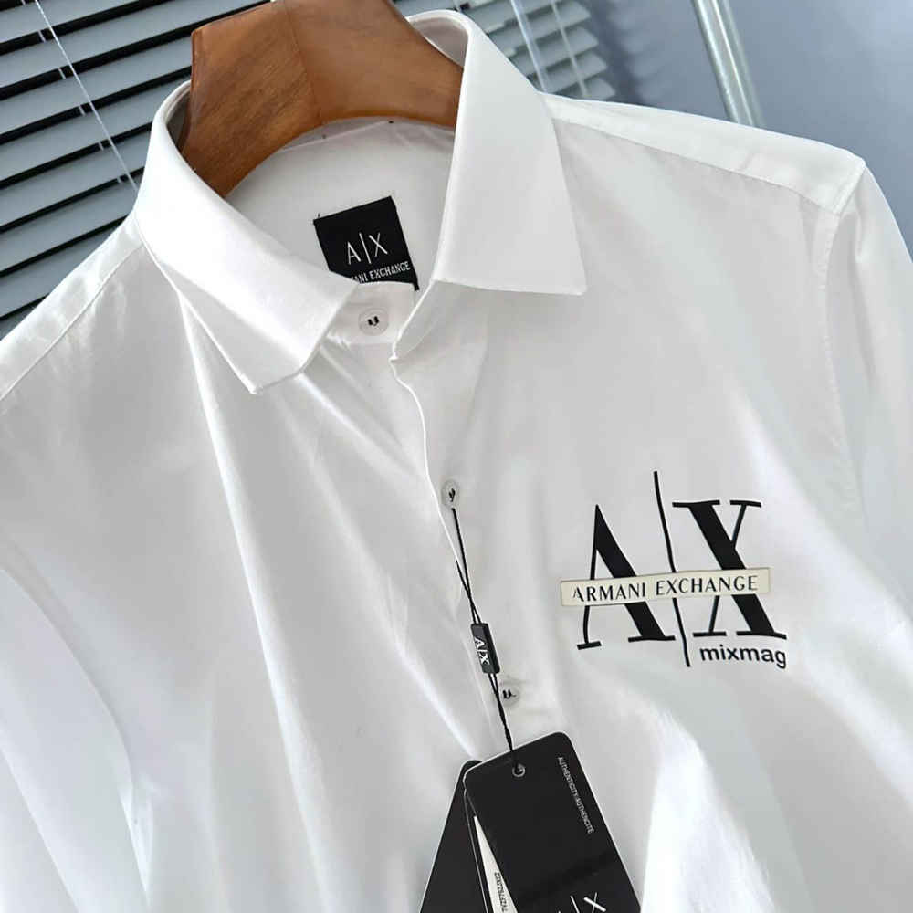 Armani Exchange Men's Mixmag Regular Fit White Cotton Shirt-thumb-2