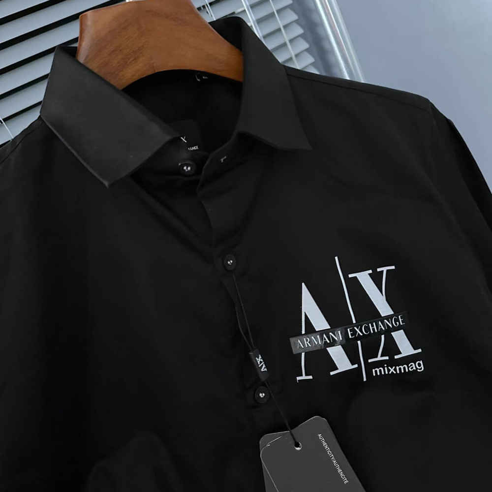 Armani Exchange Men's Mixmag Regular Fit Black Cotton Shirt-3