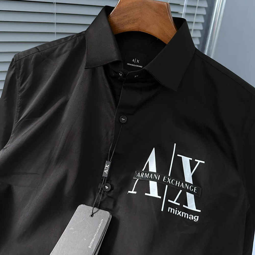 Armani Exchange Men's Mixmag Regular Fit Black Cotton Shirt-2