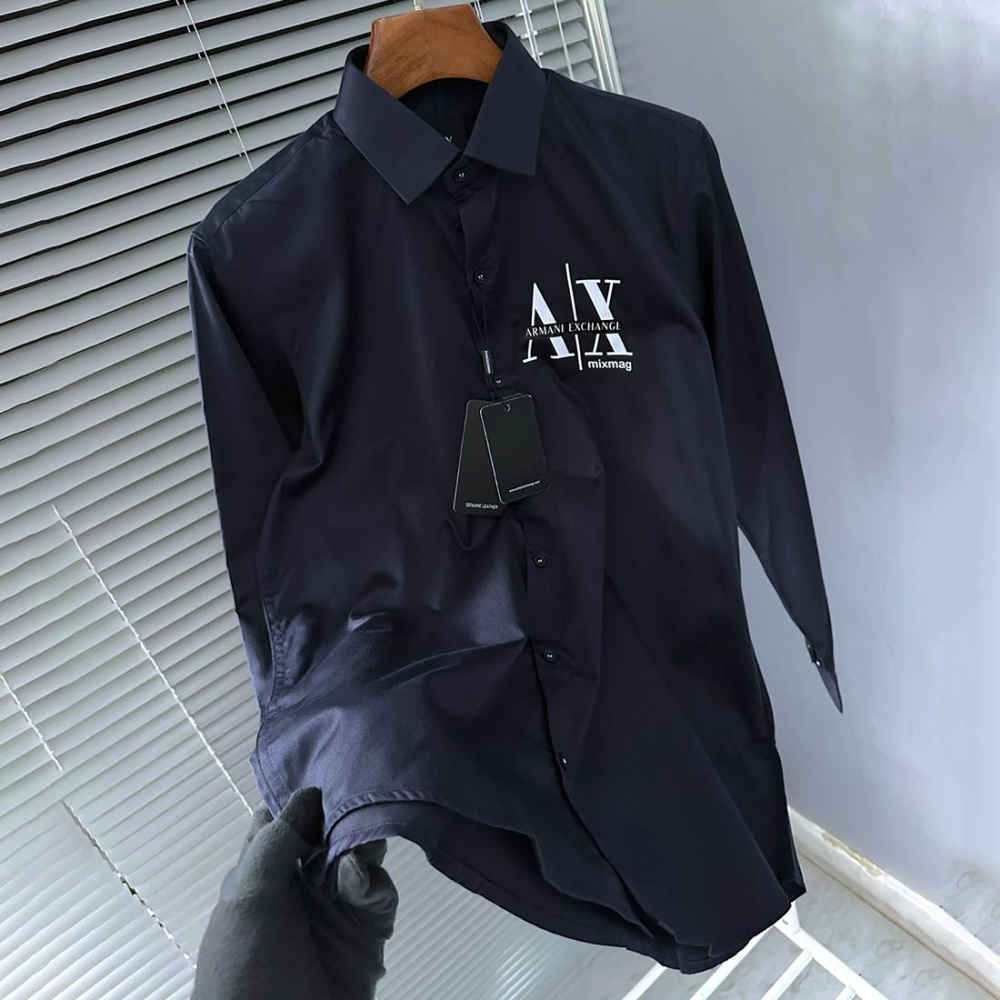 Armani Exchange Men's Mixmag Regular Fit Navy Blue Cotton Shirt-1