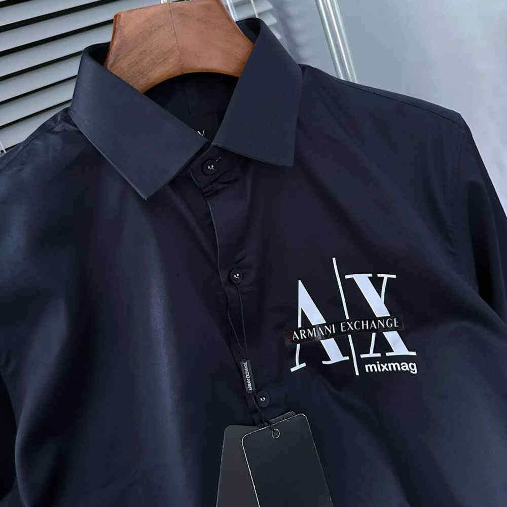 Armani Exchange Men's Mixmag Regular Fit Navy Blue Cotton Shirt-3