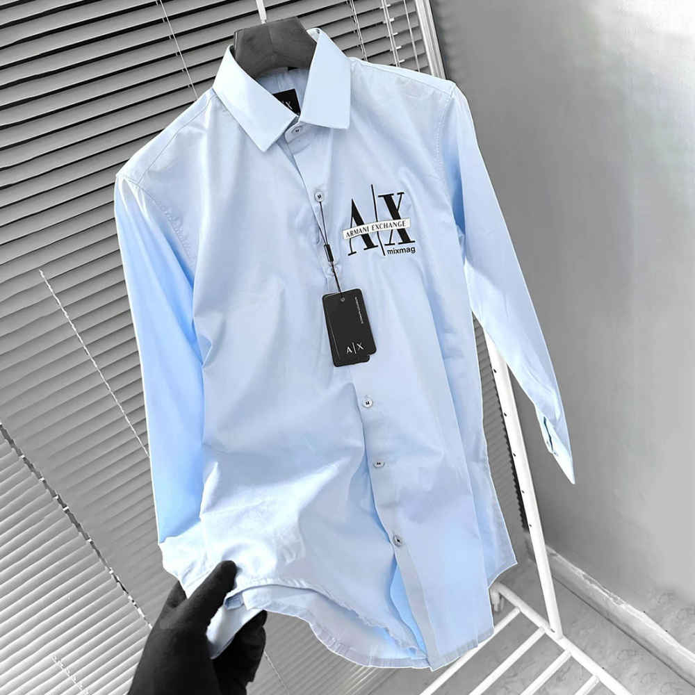 Armani Exchange Men's Mixmag Regular Fit Sky Blue Cotton Shirt-1