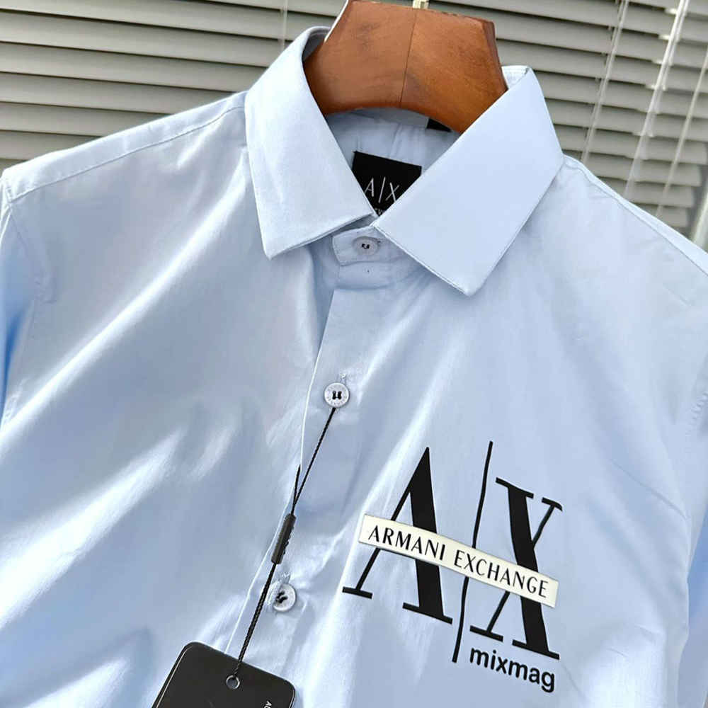 Armani Exchange Men's Mixmag Regular Fit Sky Blue Cotton Shirt-2