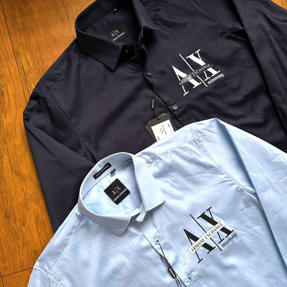 Armani Exchange Men's Mixmag Regular Fit Sky Blue Cotton Shirt-4