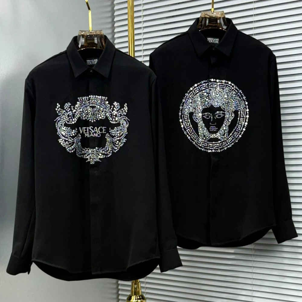 Versace Milano Couture Crystal Embellishment Black Shirt-thumb-1