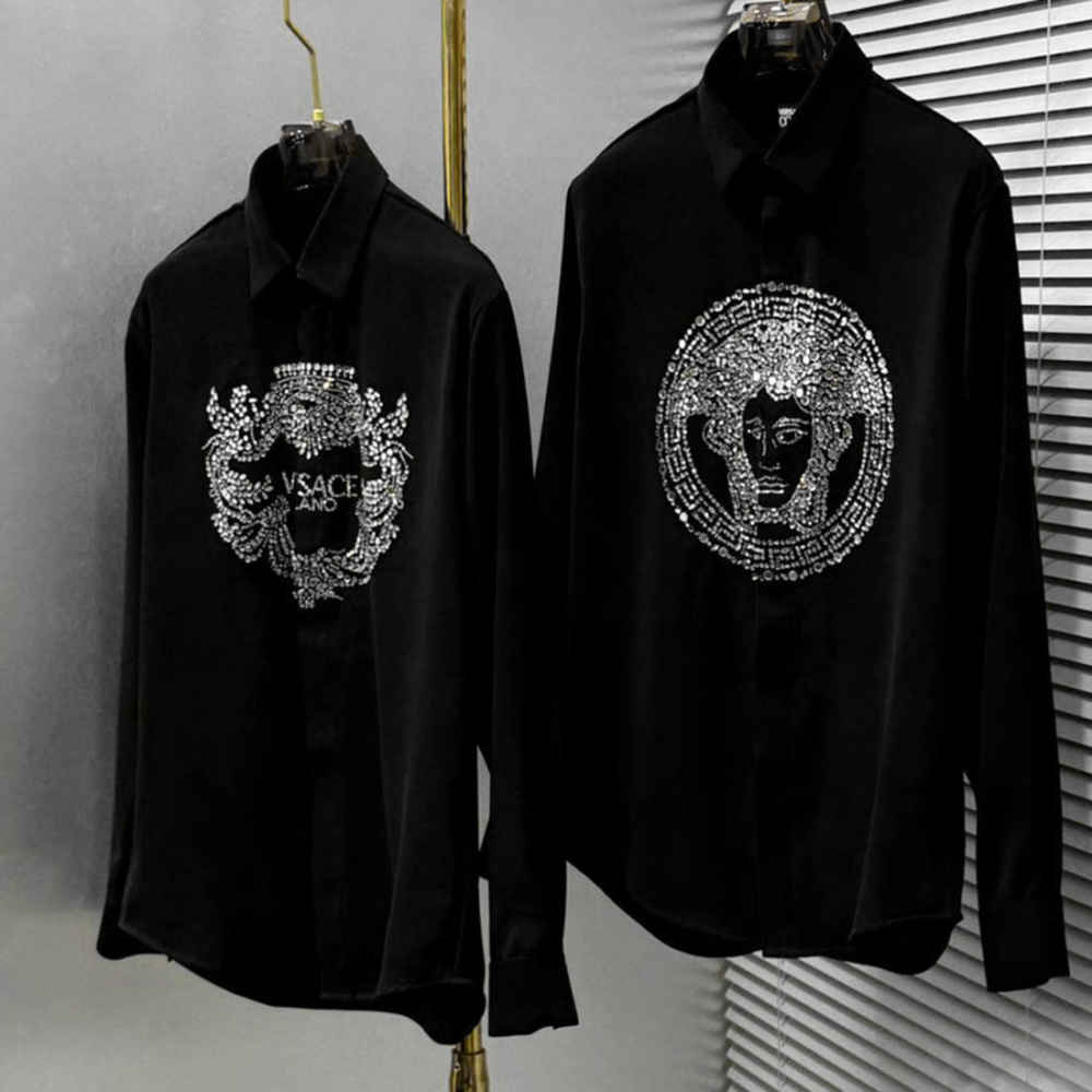 Versace Milano Couture Crystal Embellishment Black Shirt-thumb-2