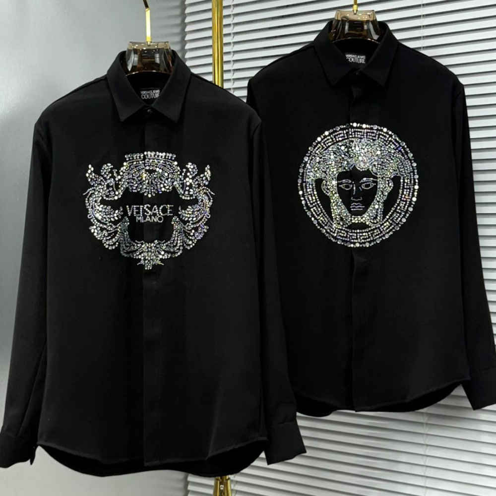 Versace Milano Couture Crystal Embellishment Black Shirt-thumb-3