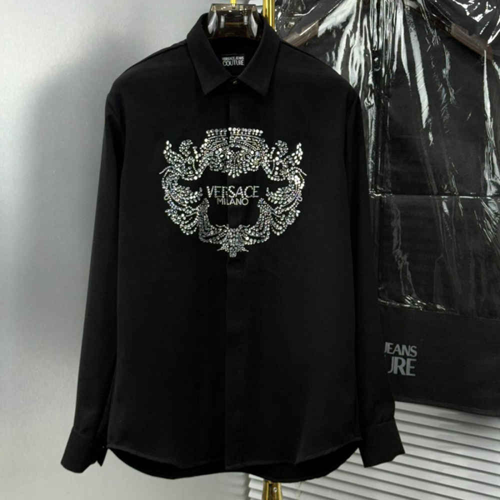 Versace Milano Couture Crystal Embellishment Black Shirt-thumb-0
