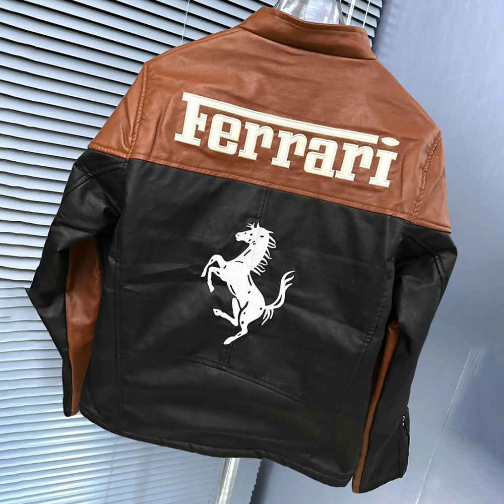 Ferrari F1 Racing Black & Brown Leather Jacket-2