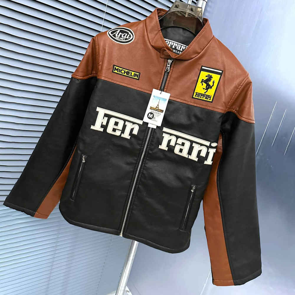 Ferrari F1 Racing Black & Brown Leather Jacket-1