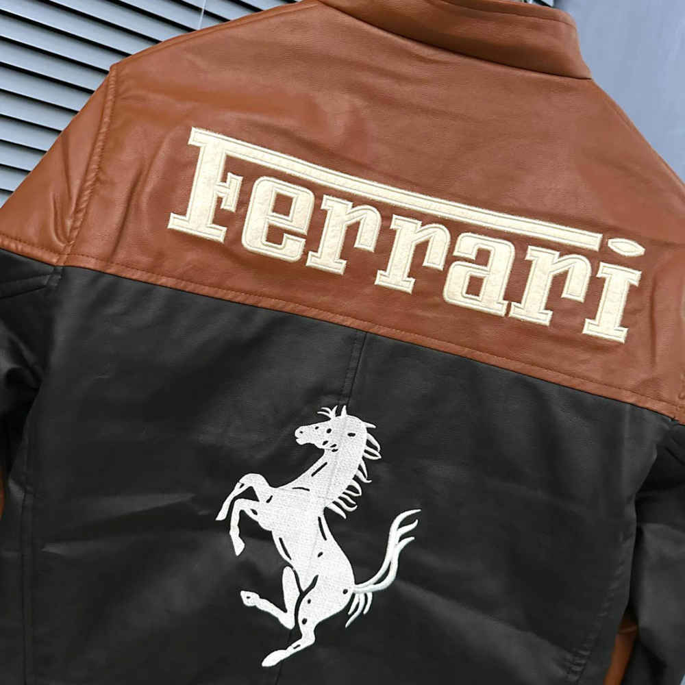 Ferrari F1 Racing Black & Brown Leather Jacket-4