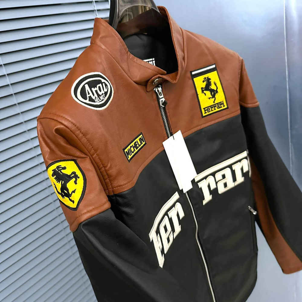 Ferrari F1 Racing Black & Brown Leather Jacket-6