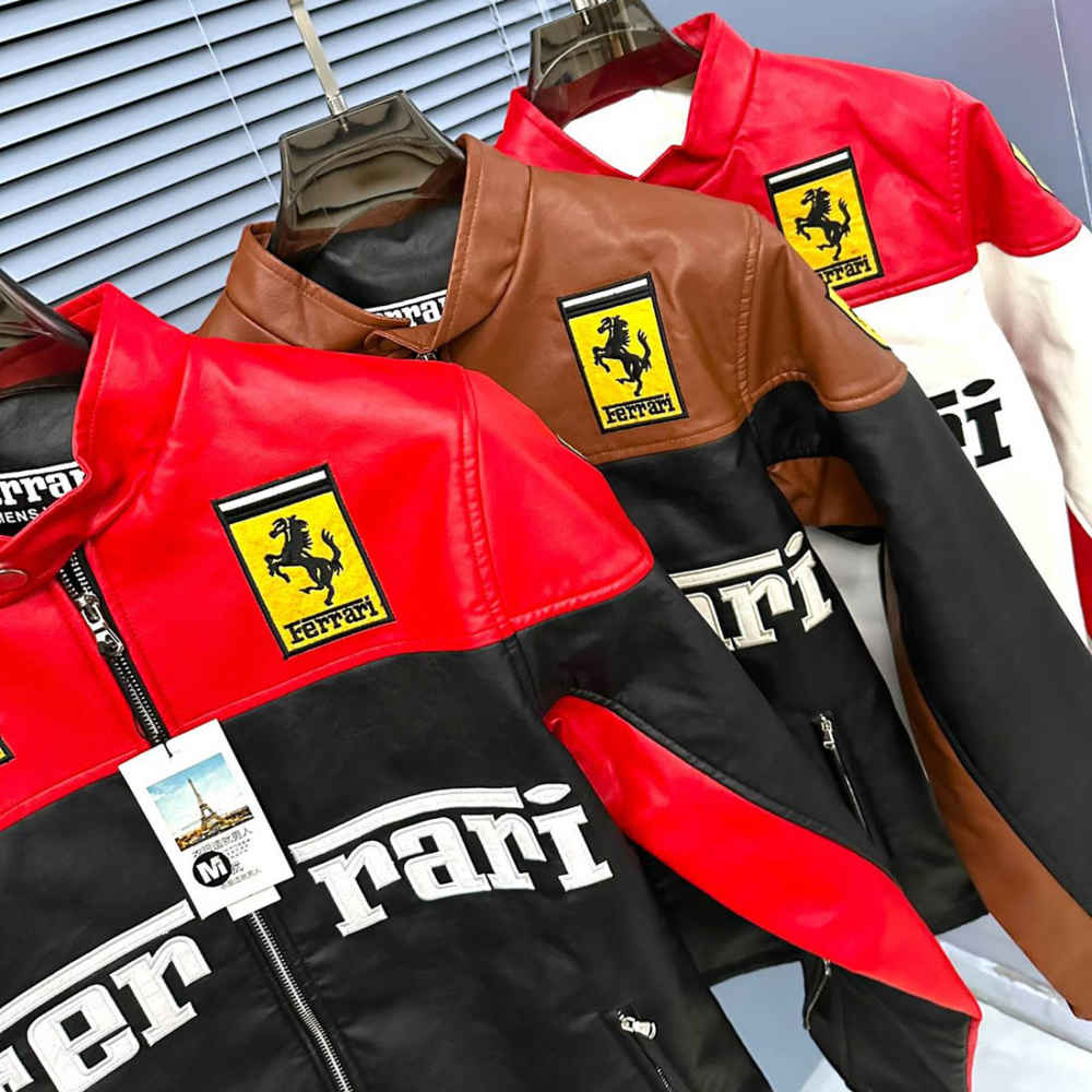Ferrari F1 Racing Black & Brown Leather Jacket-7