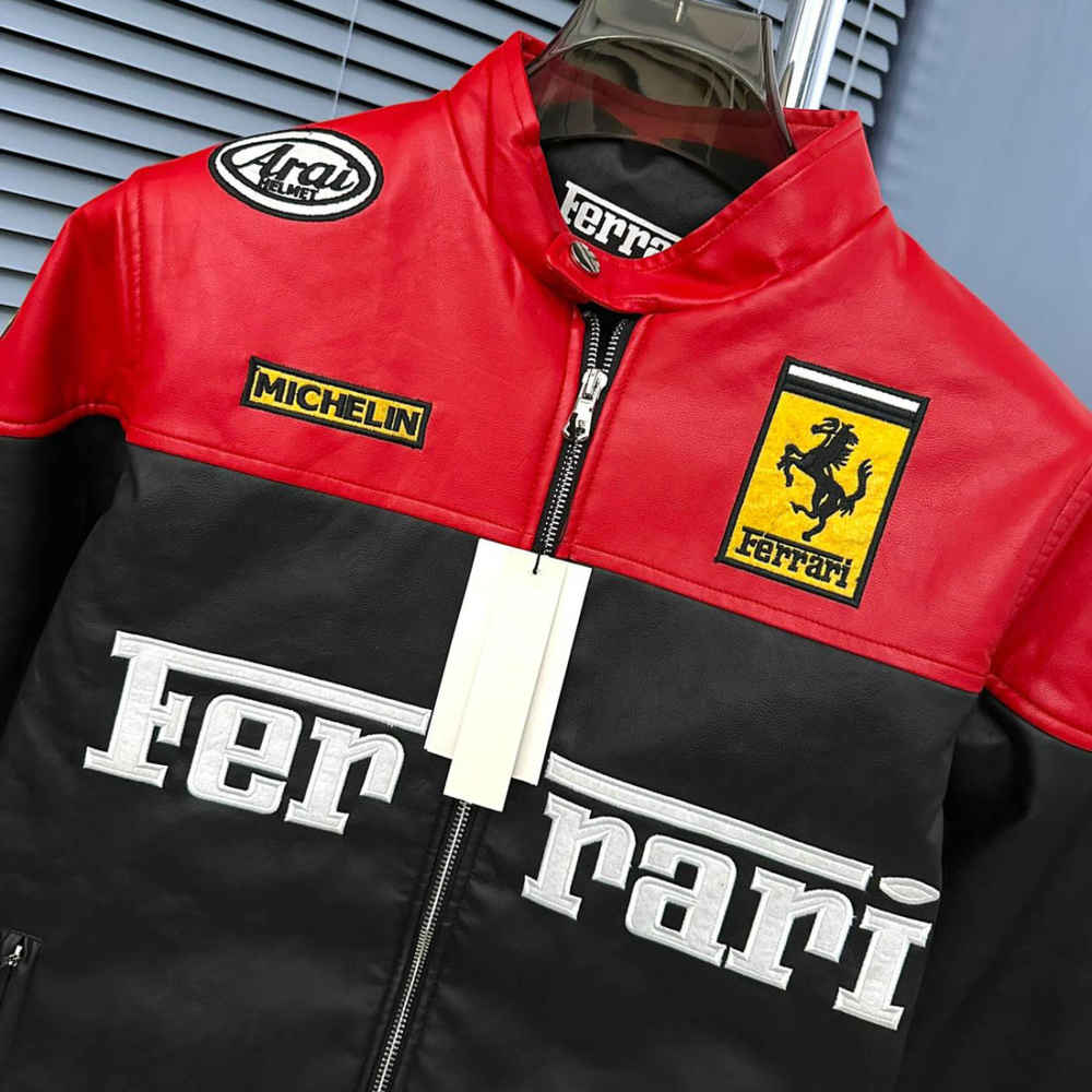 Ferrari F1 Racing Black & Red Leather Jacket-4