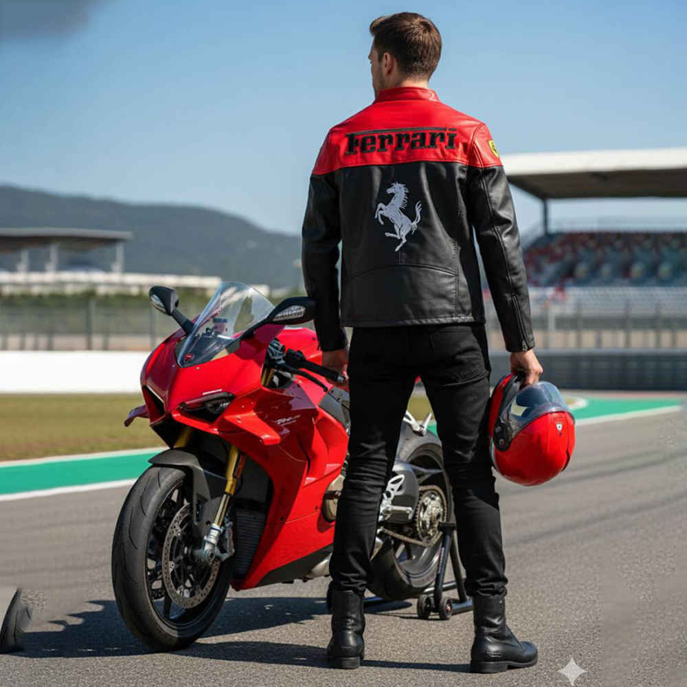 Ferrari F1 Racing Black & Red Leather Jacket-3