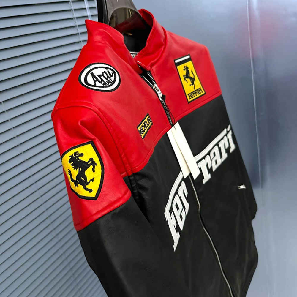 Ferrari F1 Racing Black & Red Leather Jacket-7