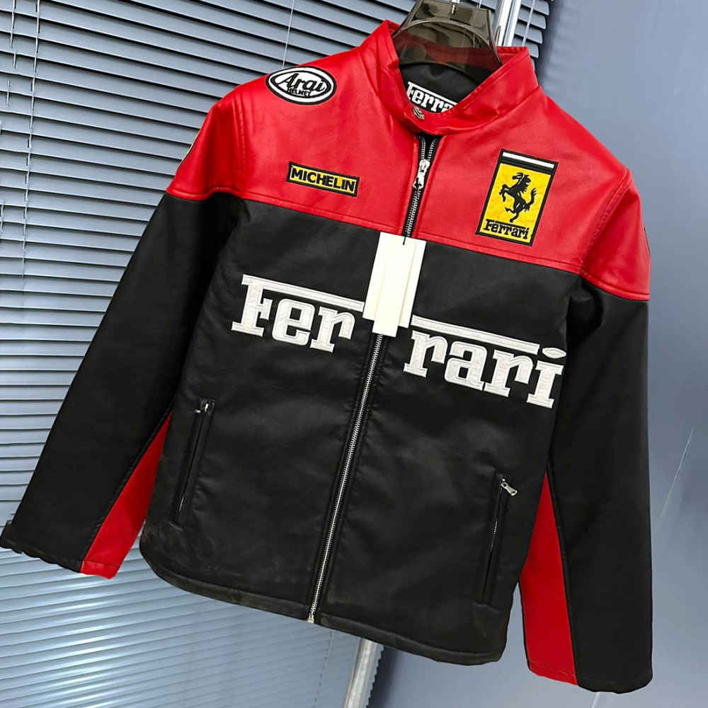 Ferrari F1 Racing Black & Red Leather Jacket-1