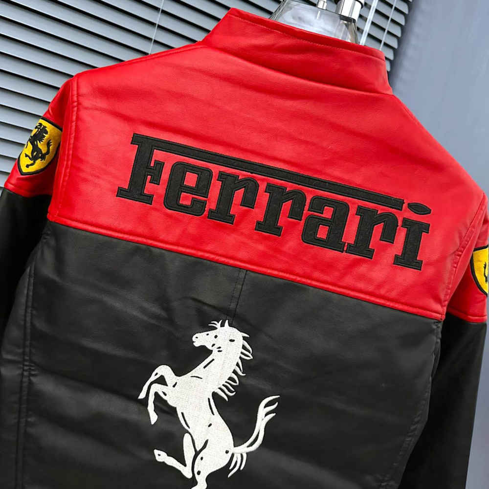 Ferrari F1 Racing Black & Red Leather Jacket-5
