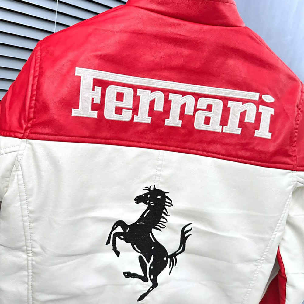 Ferrari F1 Racing White & Red Leather Jacket-4