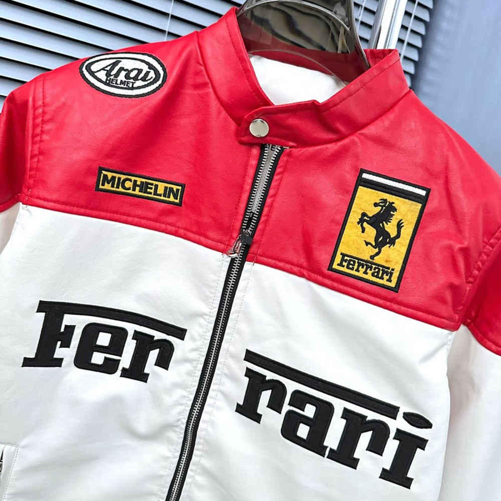 Ferrari F1 Racing White & Red Leather Jacket-3
