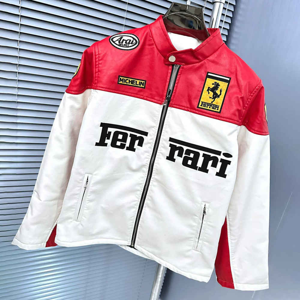 Ferrari F1 Racing White & Red Leather Jacket-1