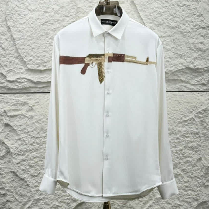 Dolce & Gabbana AK-47 Gun Print White Premium Shirt-3