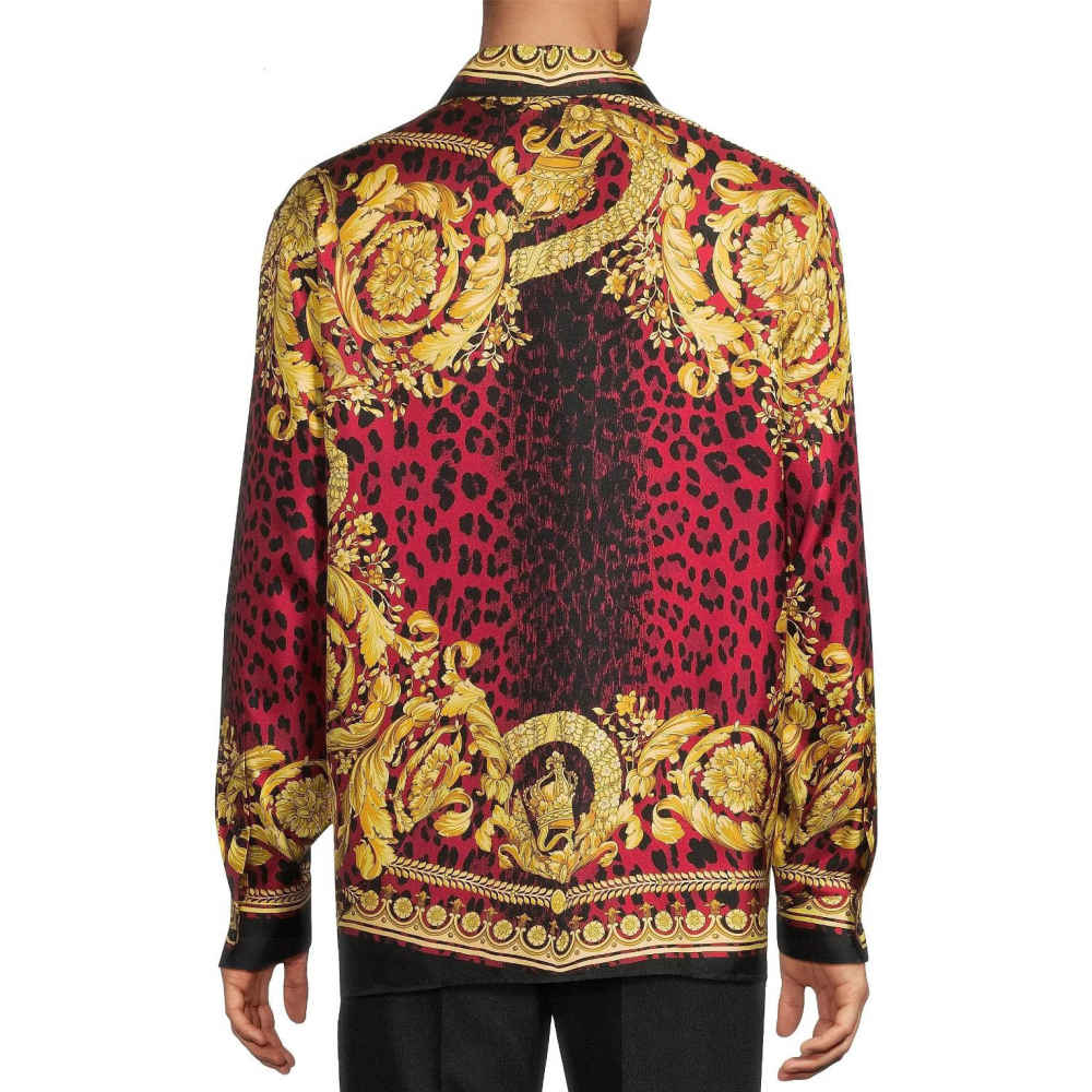 Versace Jeans Couture Wild Barocco Illusion Red Silk Shirt-thumb-1