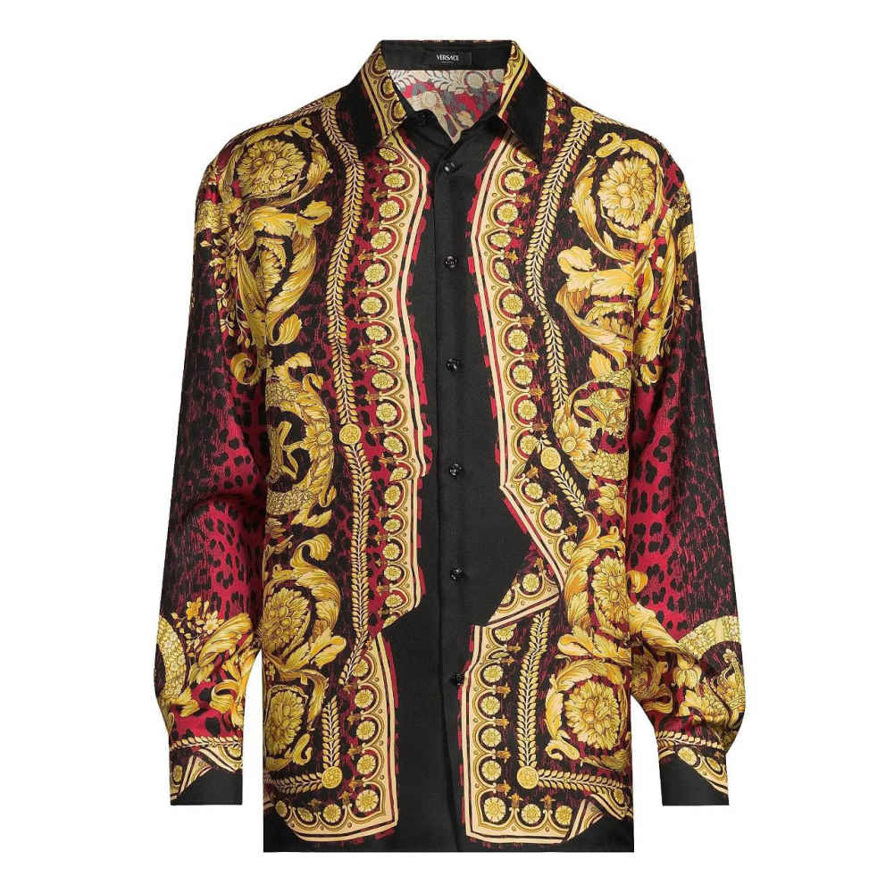 Versace Jeans Couture Wild Barocco Illusion Red Silk Shirt-thumb-0