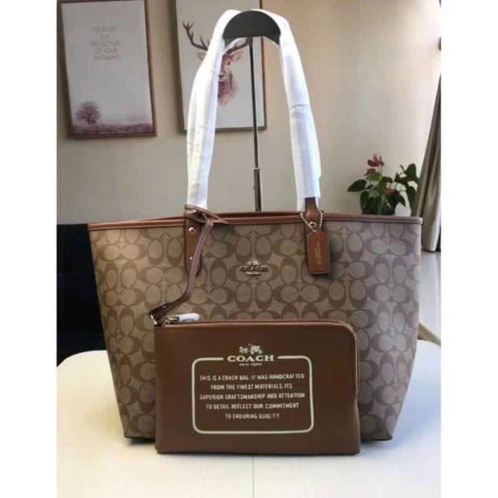 Coach City Pouch Beige Tote Bag-thumb-0