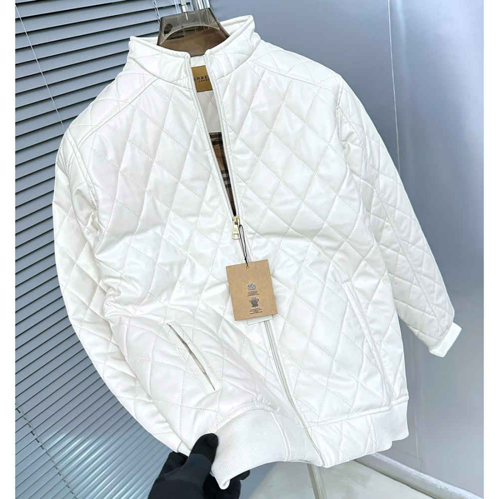 Burberry Quilted White Bomber Jacket-thumb-1