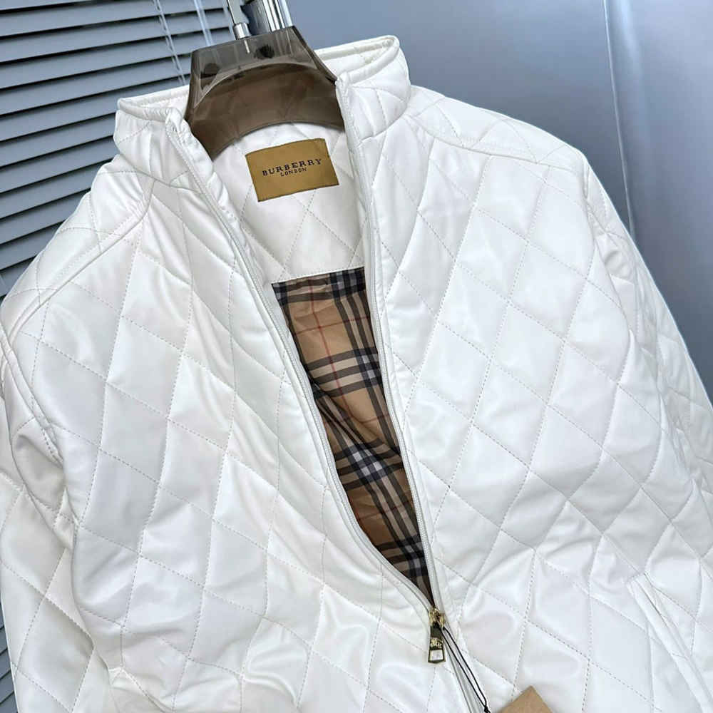 Burberry Quilted White Bomber Jacket-thumb-2