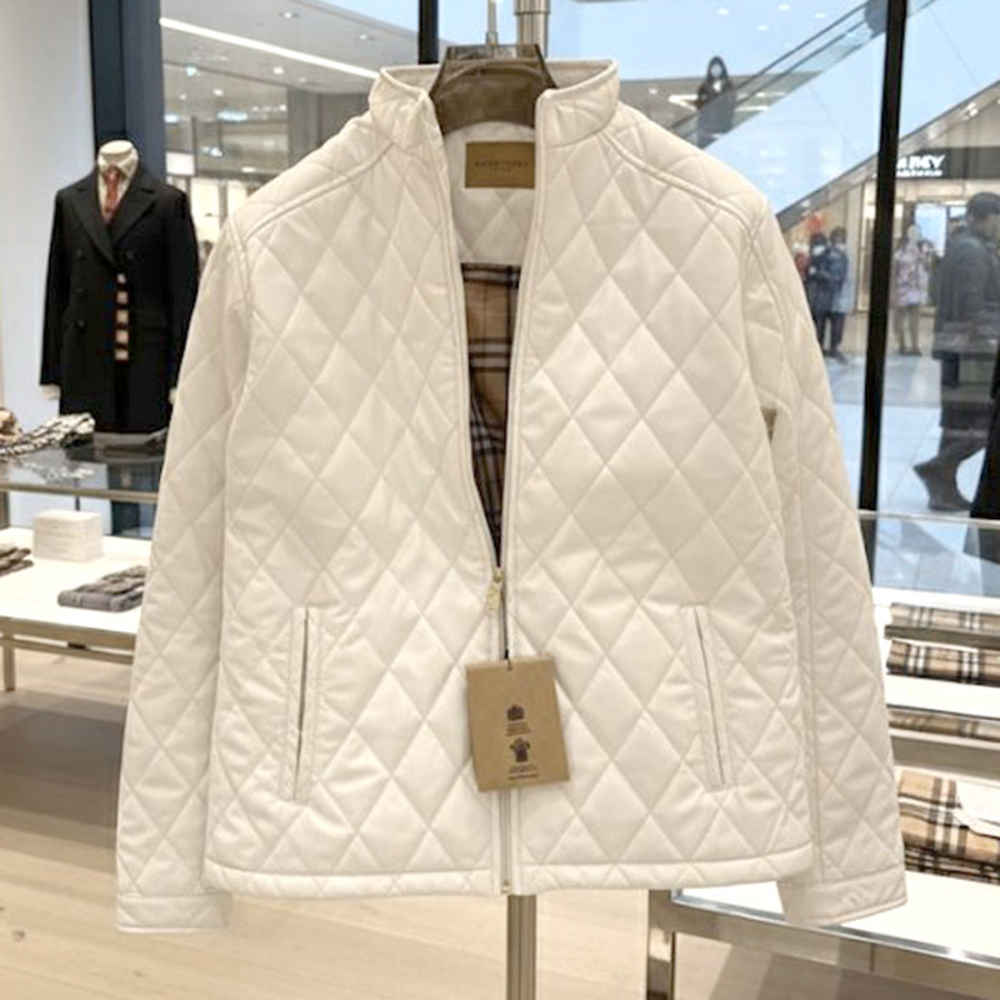 Burberry Quilted White Bomber Jacket-thumb-3