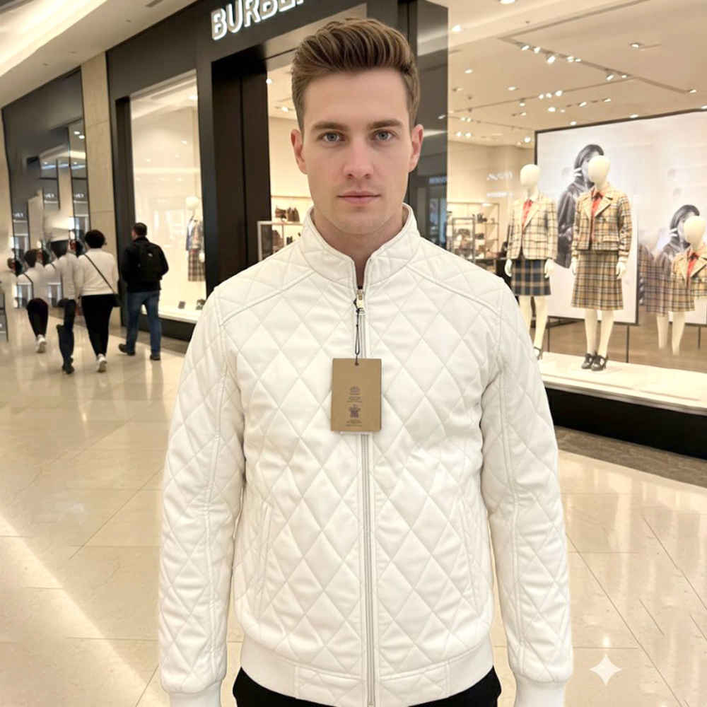 Burberry Quilted White Bomber Jacket-thumb-0