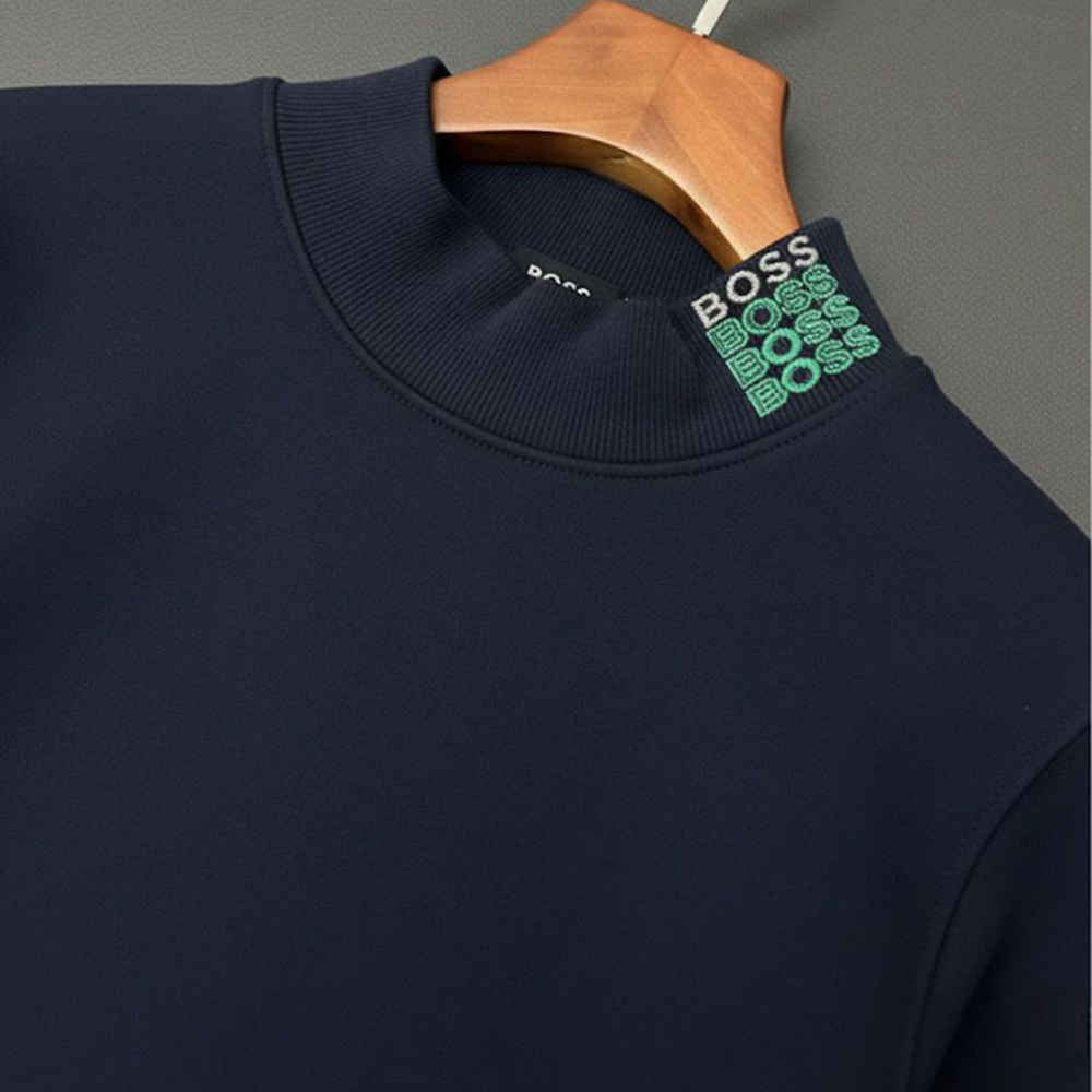 Boss Embroidery Blue Cotton Sweatshirt-2
