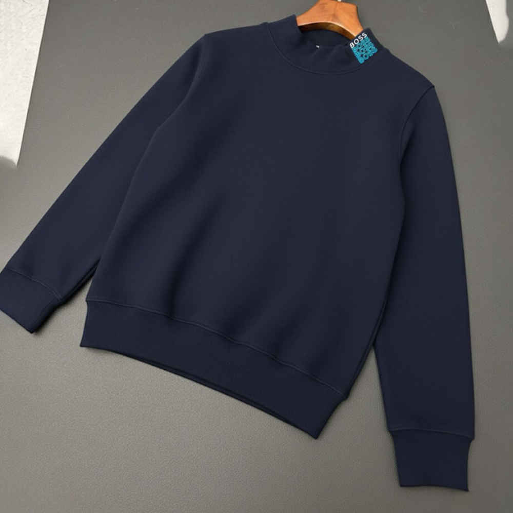 Boss Embroidery Blue Cotton Sweatshirt-1