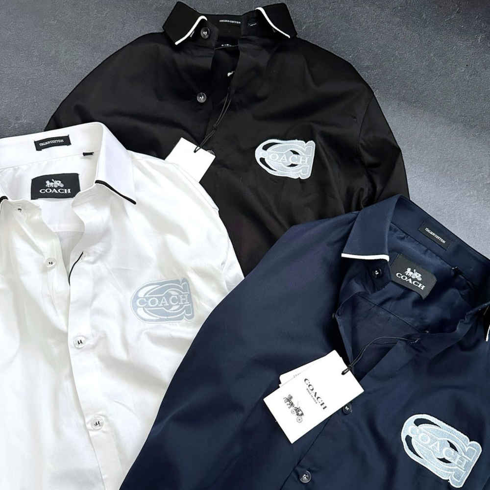 Coach Embroidered Blue Premium Cotton Shirt-2