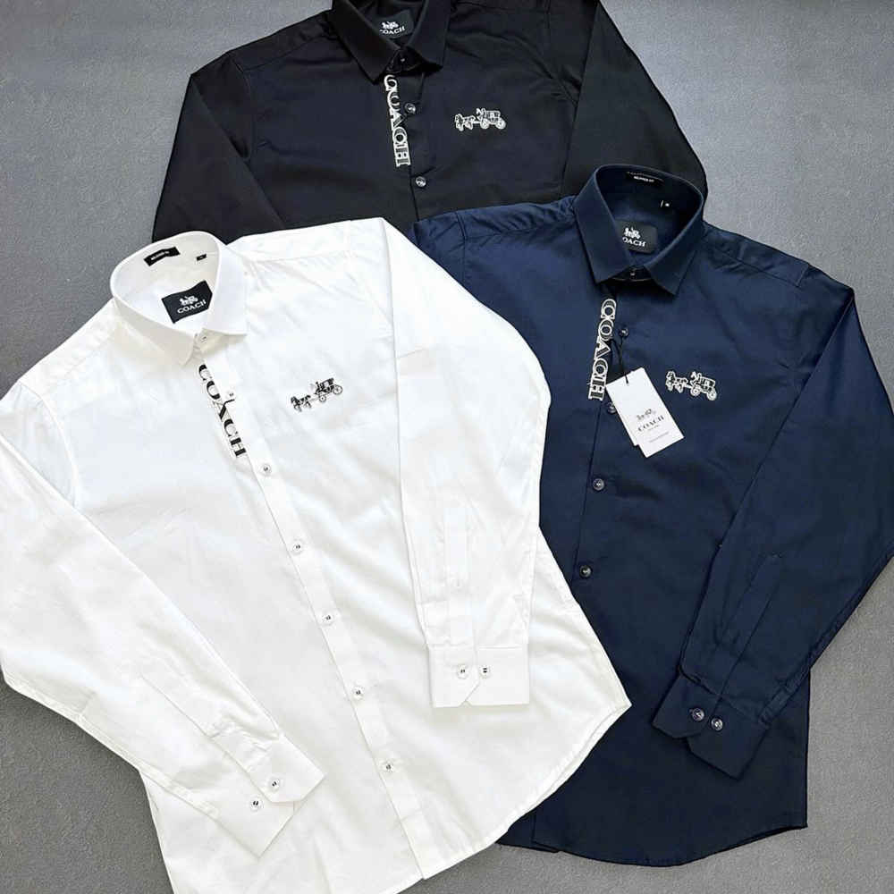 Coach Embroidered Blue Premium Cotton Shirt-2